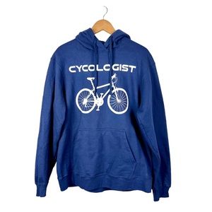 Cycologist Novelty Graphic Bicycle Hoodie Large Unisex Blue White